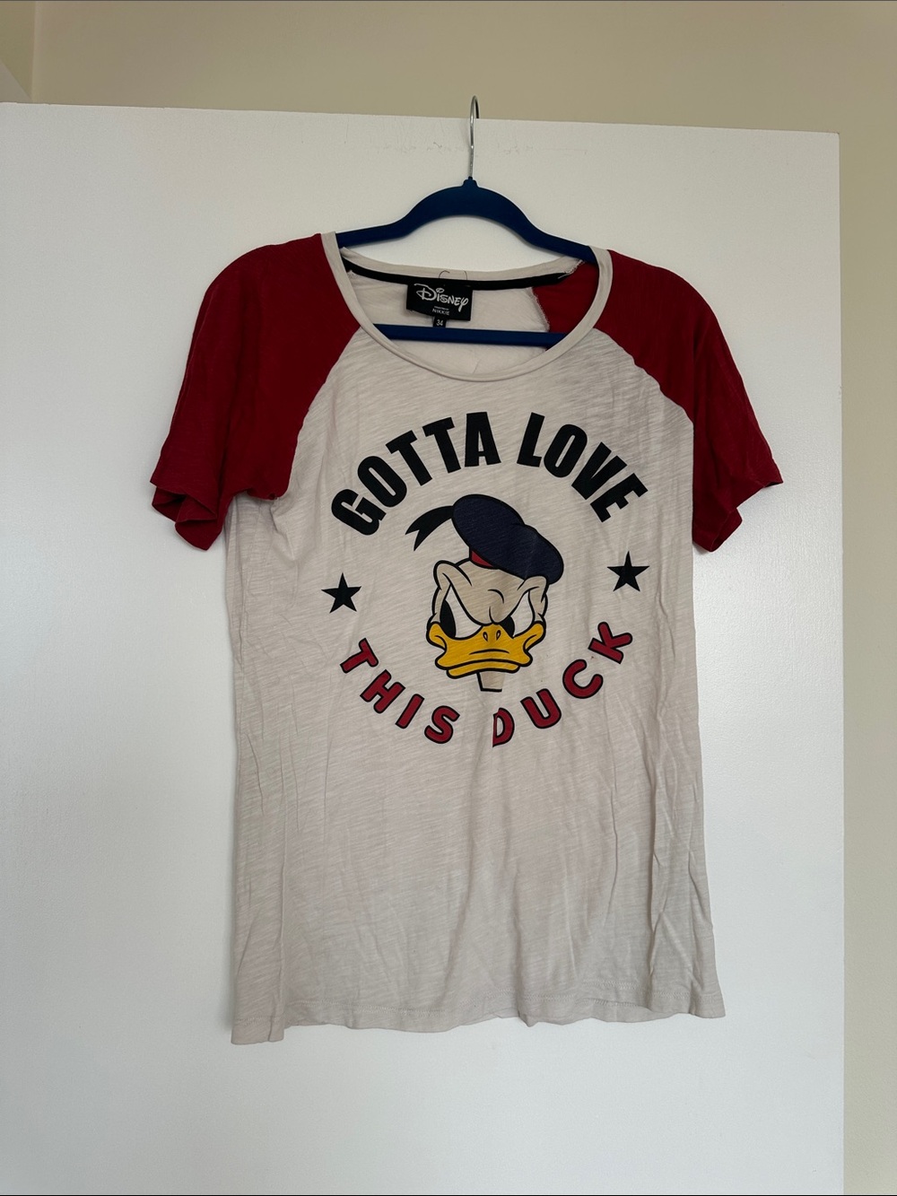 Disney Short Sleeve Raglan Tee in White & Red with Donald Duck Graphic